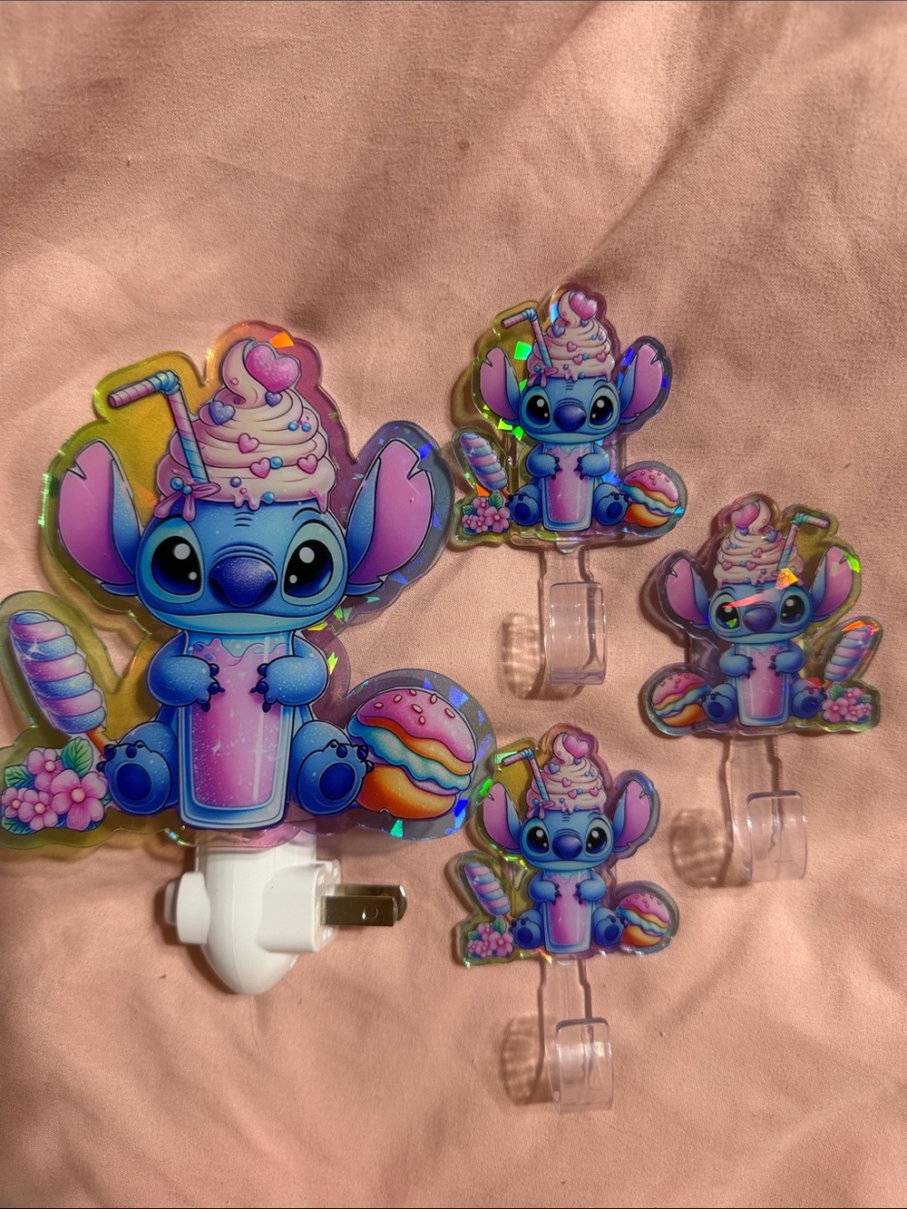 Night Light and 3 matching Wall Hooks - Cute Blue Character